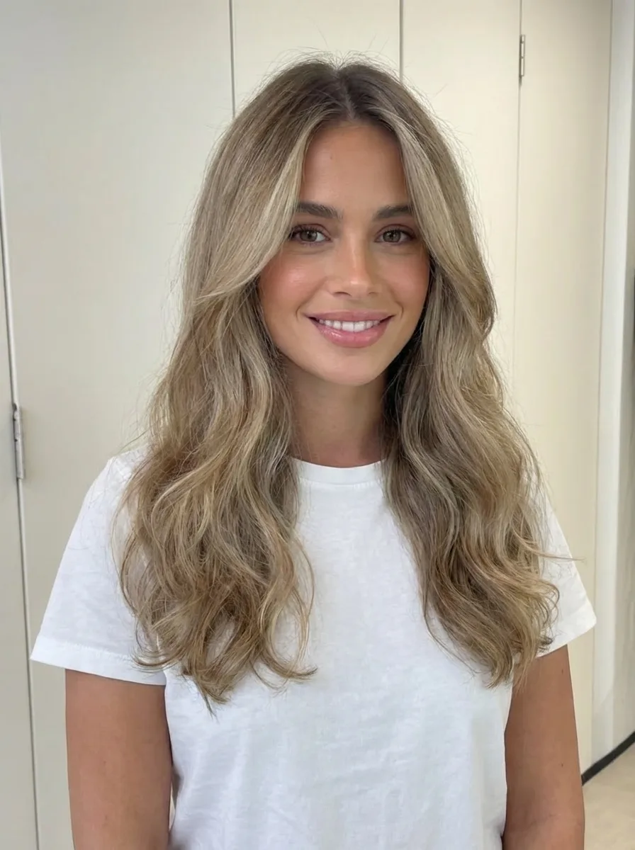 sandy blonde balayage long layers